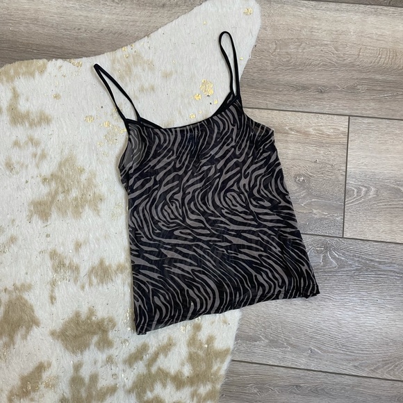 NY&Co sheer zebra print vintage mesh tank top - Picture 1 of 5